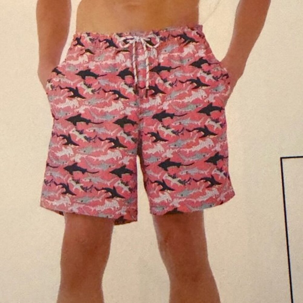 NWT Men's Pink Shark Pattern Swim Trunks Sz M